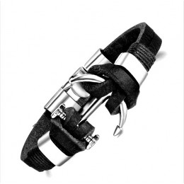 Bratara piele Black Anchor